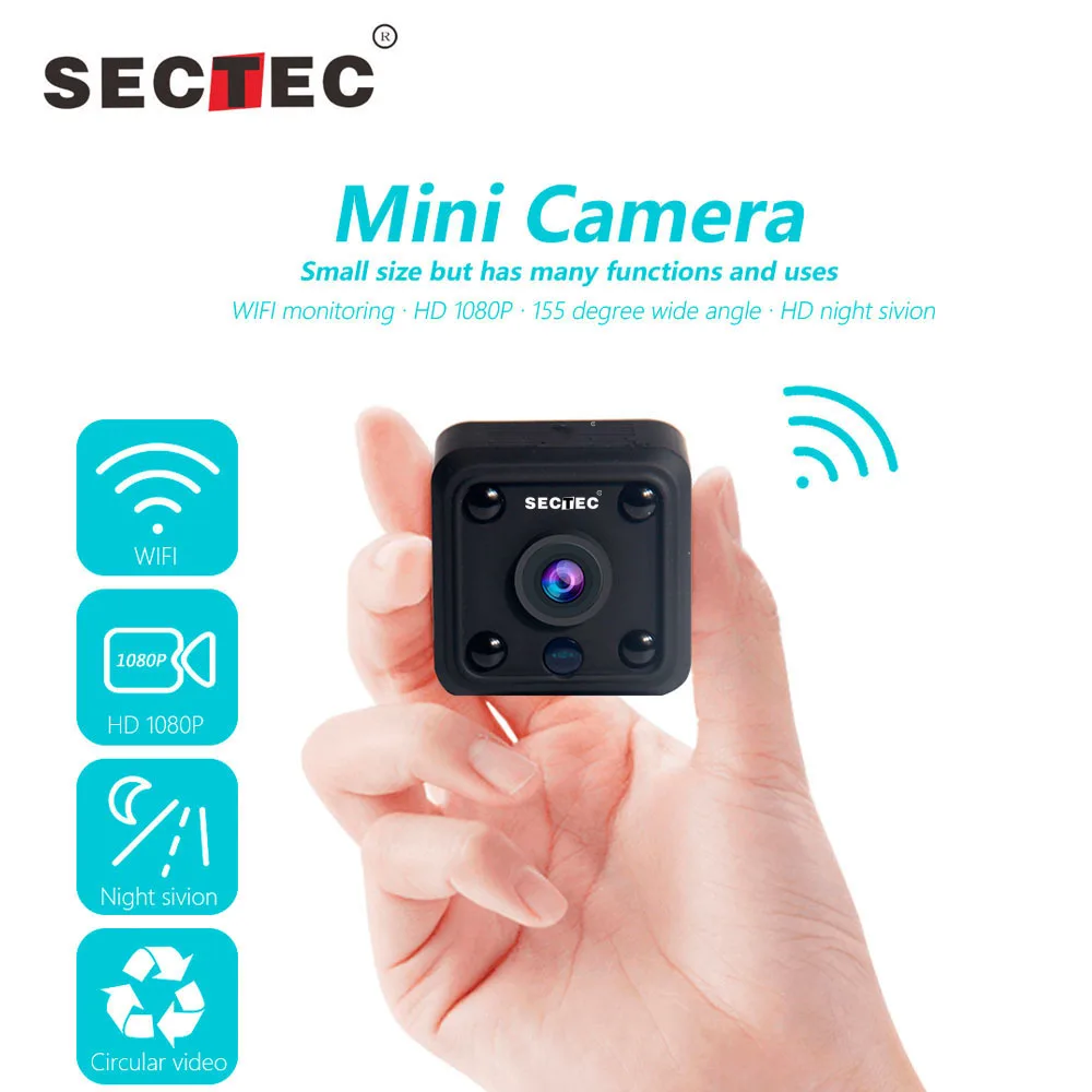 

INQMEGA Mini WIFI Camera 1080P IP Camera Wireless Small CCTV Infrared Night Vision Motion Detection SD Card Slot Audio APP