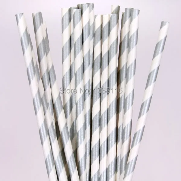 Silver Striped Paper Straws
