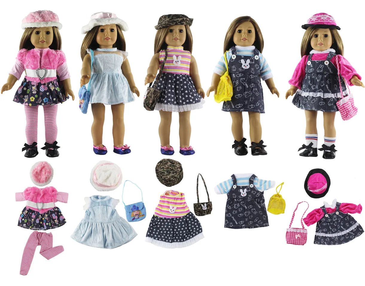 

5 Set Fashion Style Clothing Doll Clothes+4 hats+4 bags+one pairs tights for 18 inch doll clothes 18 inch doll accessories