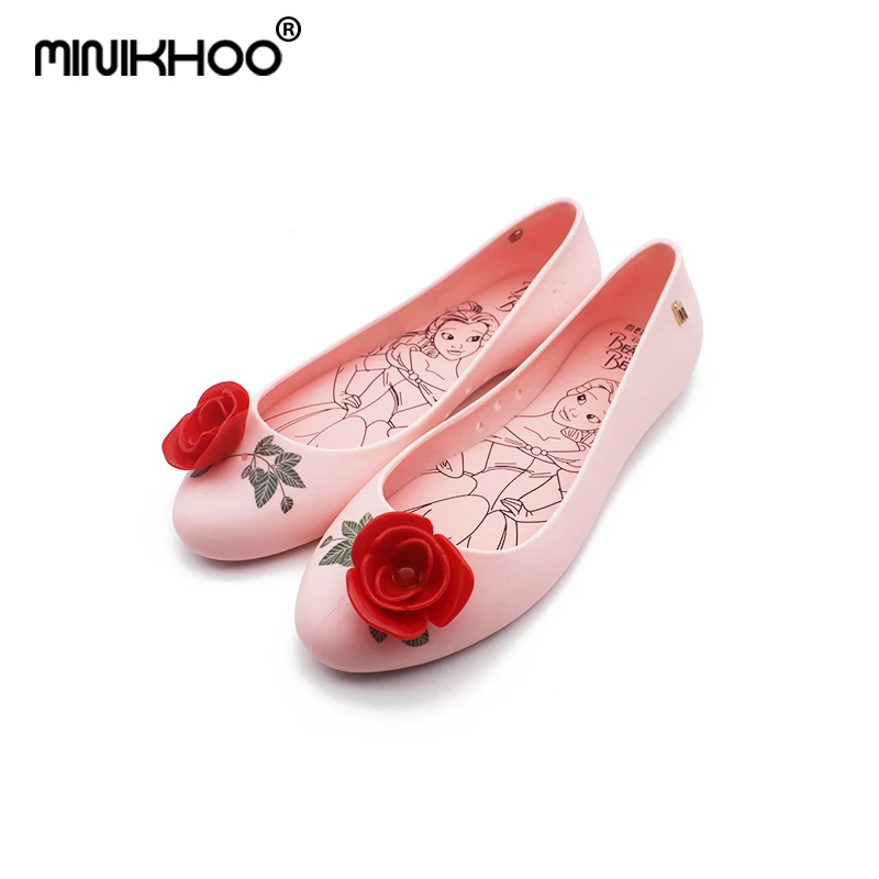 

Mini Melissa Original Beauty Beast Red Rose Flowers Women Jelly Sandals 2018 Women Sandals Melissa Jelly Shoes Soft Bottom