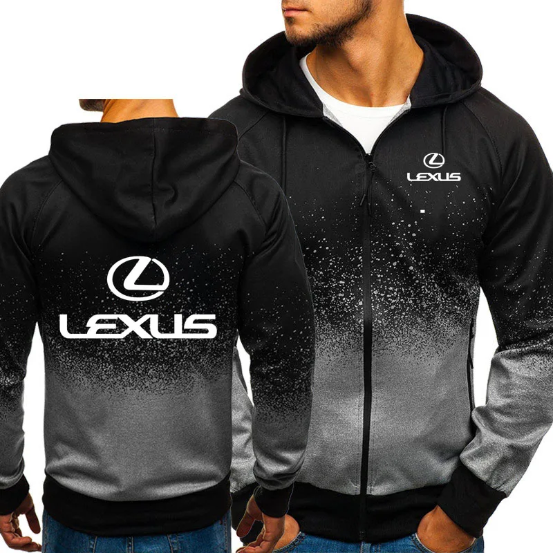 Hoodies Men Lexus Car Logo Print Casual HipHop Harajuku Gradient color Hooded Mens Fleece Sweatshirts zipper Jacket Man Clothing - Цвет: 02