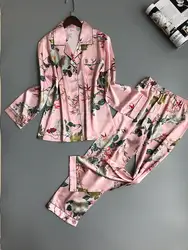 QWEEK Для женщин пижамы атласные пижамы Пижама домашняя одежда шелковые пижамы домашний костюм Цветочный принт Милая Домашняя одежда сна для