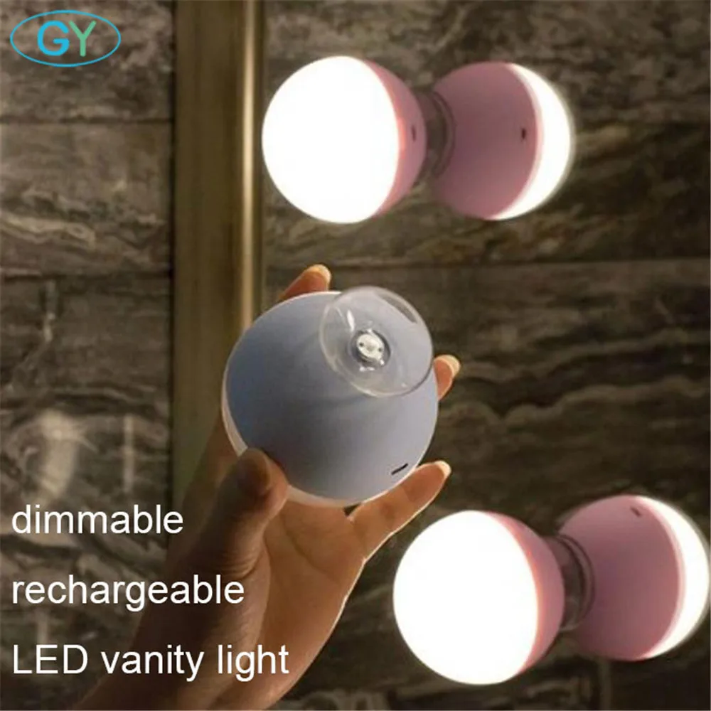 

Touch dimmable led vanity light with suction cup, black pink led rechargeable mirror light, Cute hollywood makeup lamp coiffeuse