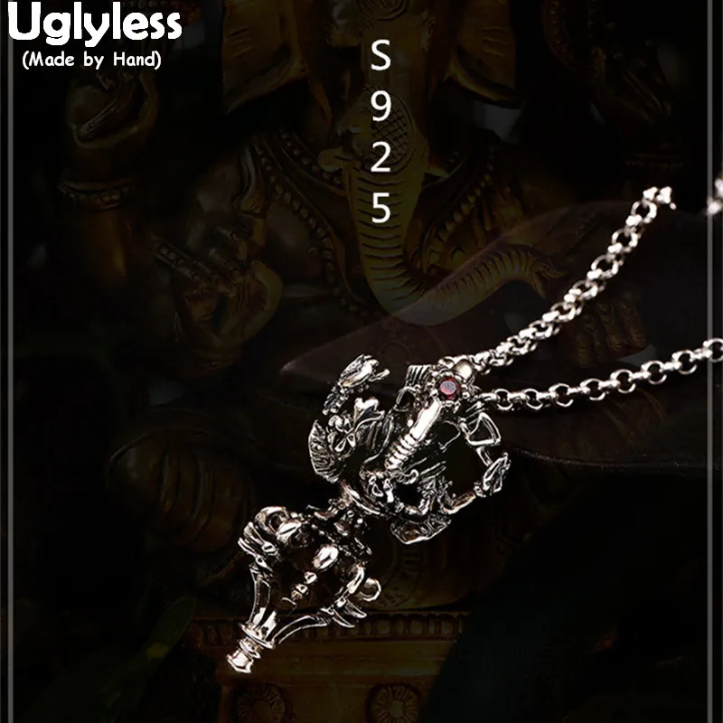 Uglyless Настоящее 925 пробы серебро тайский для мужчин религиозные слон Бог цепочки и ожерелья без цепи Ваджра индуизм кулон ювелирны