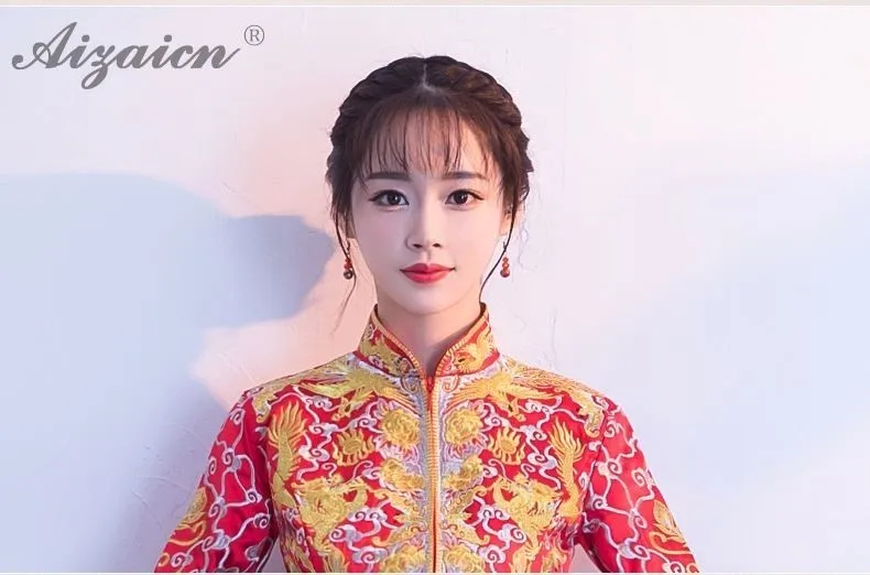 Мода дракон феникс длинный Cheongsam Современная невеста свадебное платье Qi Pao женское китайское свадебное платье Qipao восточные красные тонкие