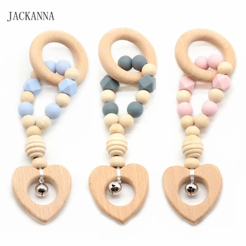 

Baby Teether Play Gym Toy Safe Silicone & Wood Babe Hanger Toys Toddler Teething Rattle Wooden Teether Sensory Toy Newborn Gift