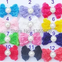 ¡Envío gratis! 25 unids/lote Chiffon Rose Shabby Flowers Vintage Rosettes moño para cabello con botones de perlas DIY hallazgos para diademas