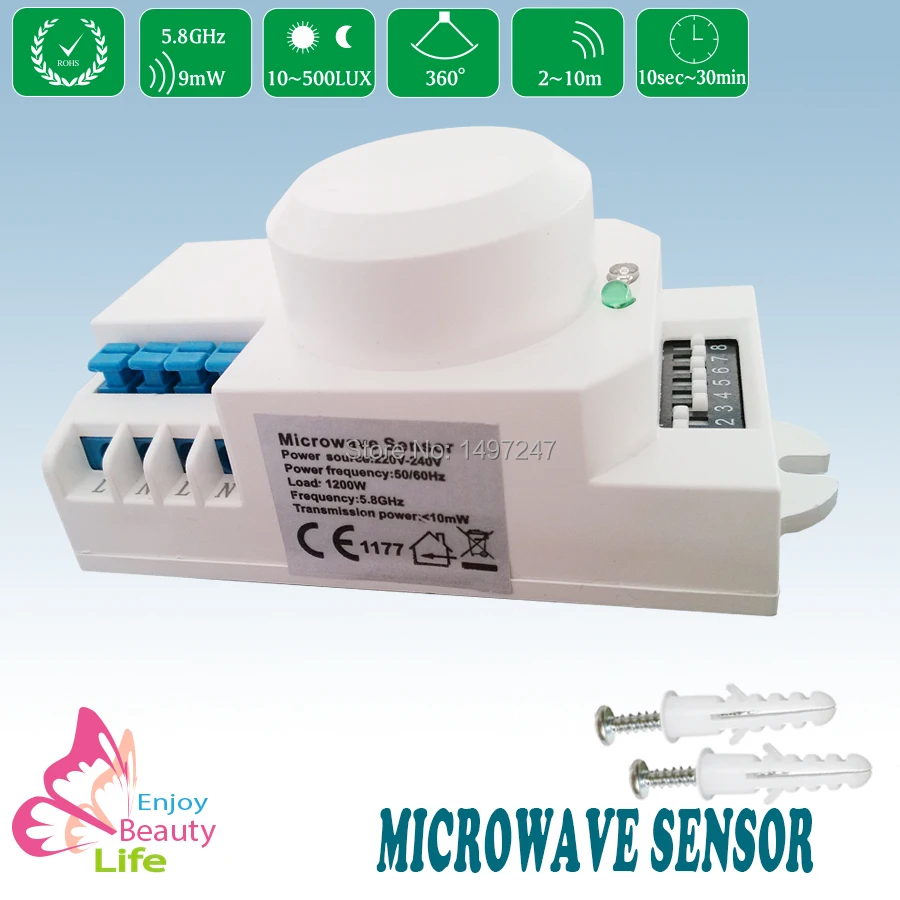 

2pcs/lot 220V/AC-240V/AC 360 degree Microwave Switch Motion Sensor Reach Sensitivity/Time/Light-control Setting (TMW-D02)