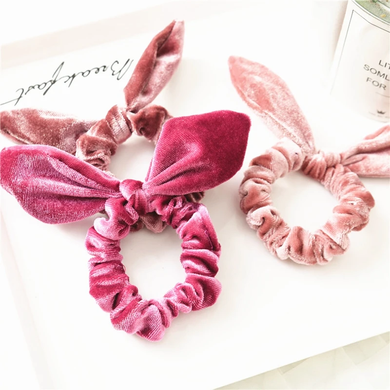 

Simple Velvet Bowknot Elastic Hair Ties Woman's Classic Ponytail Holder Hair Ring Solid Rabbit Ears Streamer Hair Accessories