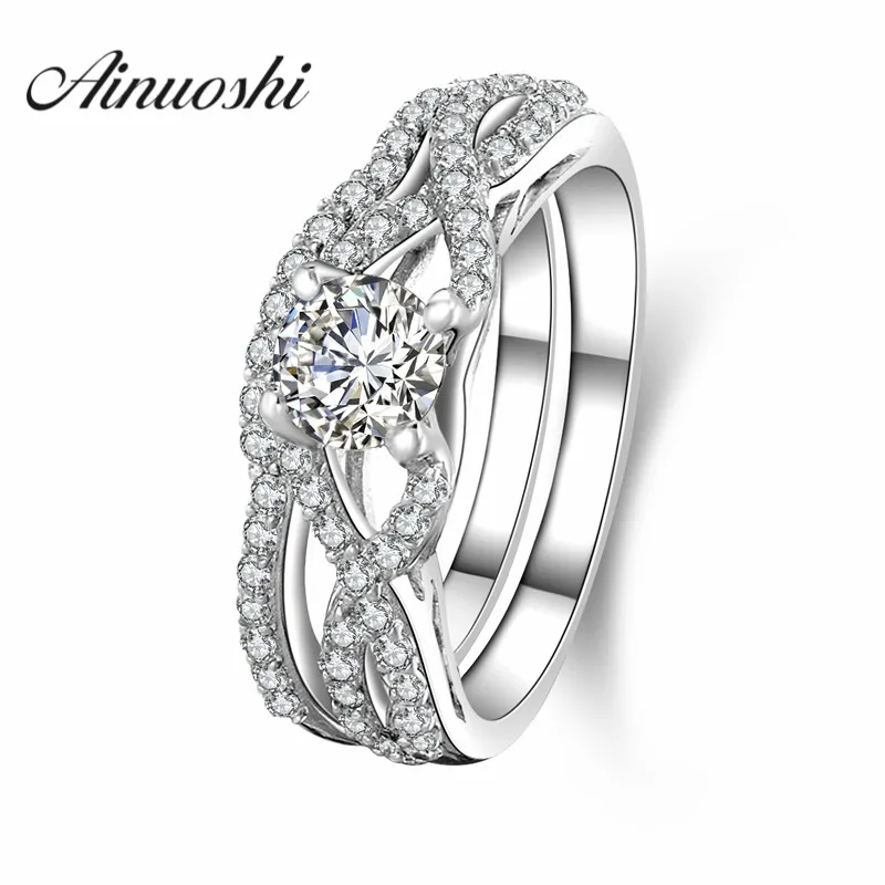 

AINUOSHI Simulated Round Cut Wedding Engagement Ring 925 Sterling Silver Twisted Women Jewelry Anniversary Gift Bridal Ring Set