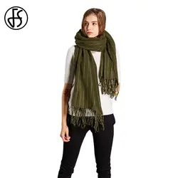 FS зеленый шерстяной полосатый Одеяло шарф с кисточкой Длинные плотные теплые Пашмины Пончо мягкий шеи Глава Хиджаб шарфы для Для женщин