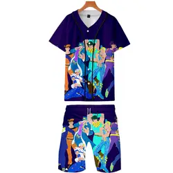 JOJO аниме 3d модные принты kpop Street man 2 Pic основные прохладное лето Хип Хоп Уличная Бейсбол рубашка + короткие штаны комплекты спортивные
