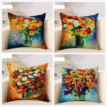 

Free shipping/fashion colour painting flowers cotton linen pillowcases cushion 45 * 45 no core