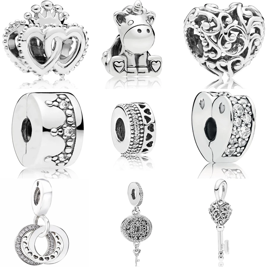 

Authentic 925 Sterling Silver Bruno the Unicorn Bead Love Clip Charm Fit pandora Bracelet Pendant Crown Clip Charm DIY Jewelry