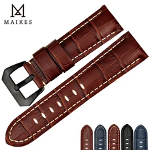 MAIKES Watch Accessories Brown Handmade Black Steel Buckle Genuine Leather 22mm 24mm 26mm Watchband Watch Strap & Watch Band 24mm 26mm black brown durable smooth genuine leather watch strap watch band pin buckle men women replacement wrist watch band