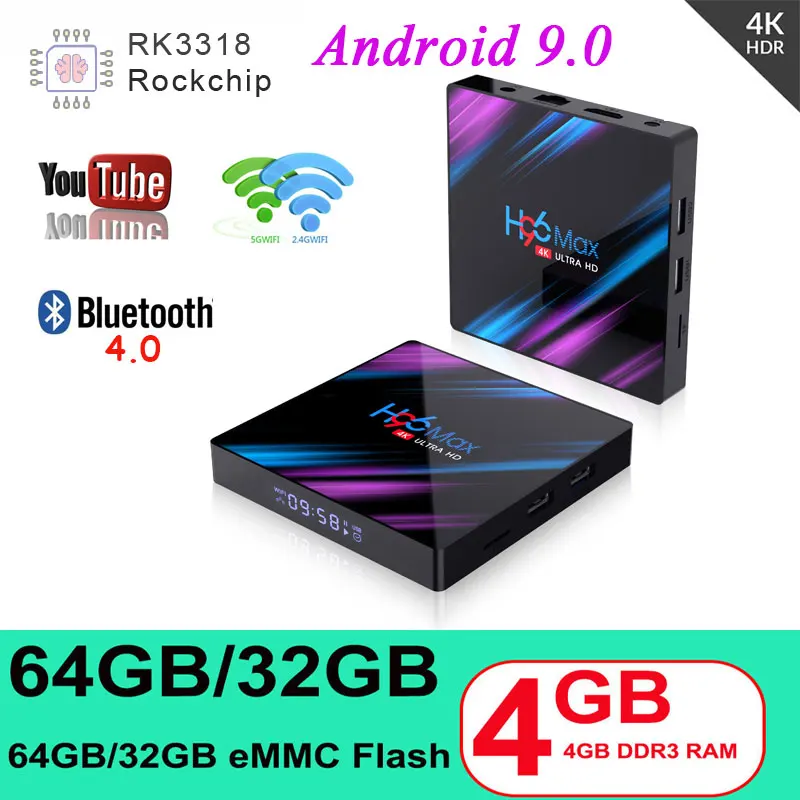 

android tv h96 max plus 4GB 64GB Android 9.0 RK3318 support netflix 1 year HD iptv 4K Youtube Google Play x96 max Media Player