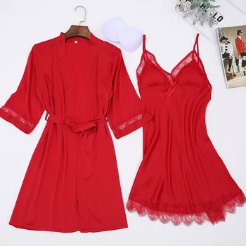 

Summer New Sexy Women Mini Robe Set Casual Half Sleeve Intimate Lingerie Novelty Lace Home Dressing Gown Size M L XL XXL