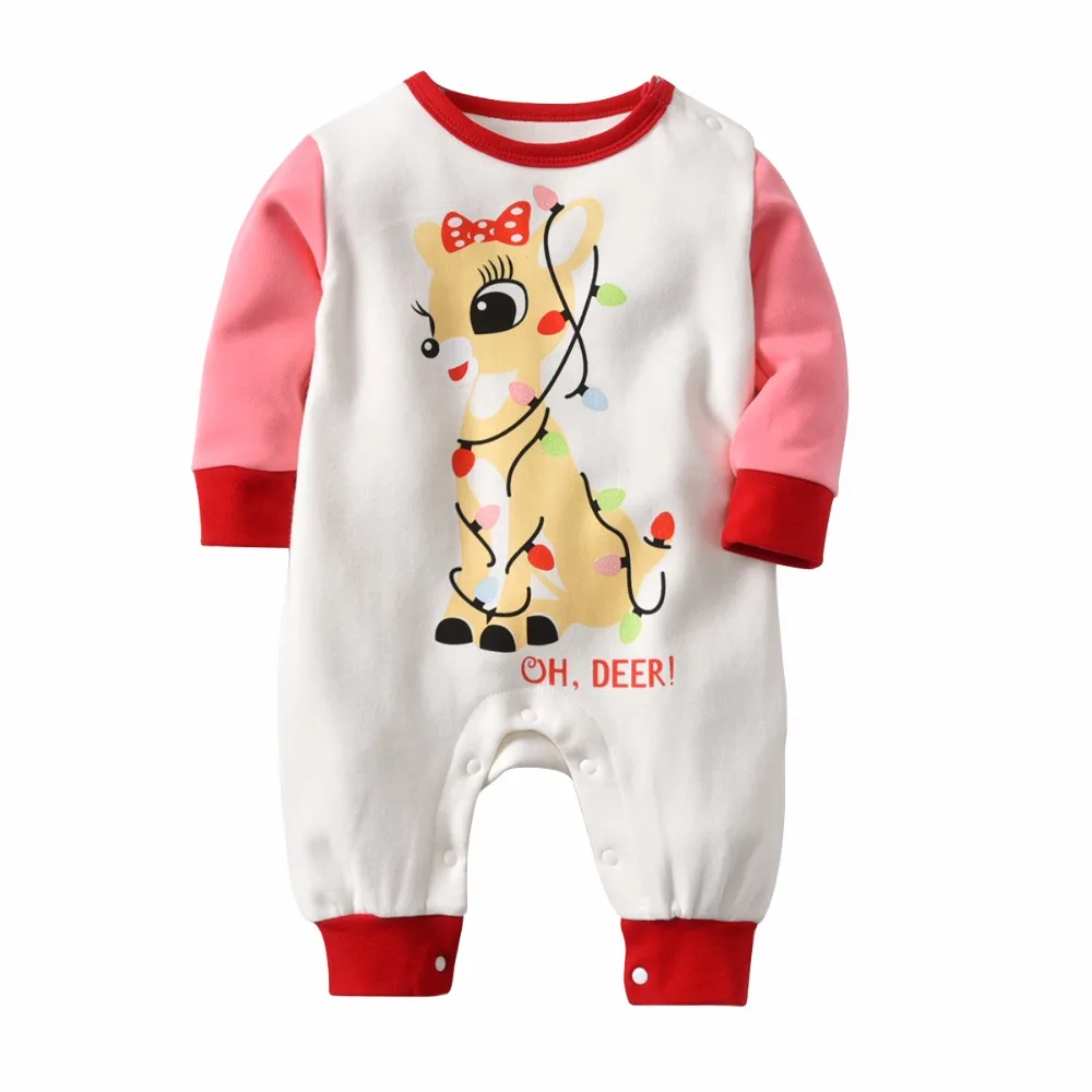 

Baby Girls Boys Christmas Deer Print Clothing Cotton Newborn Child Rompers Long-Sleeved Thickening Cotton For 0-24 Months