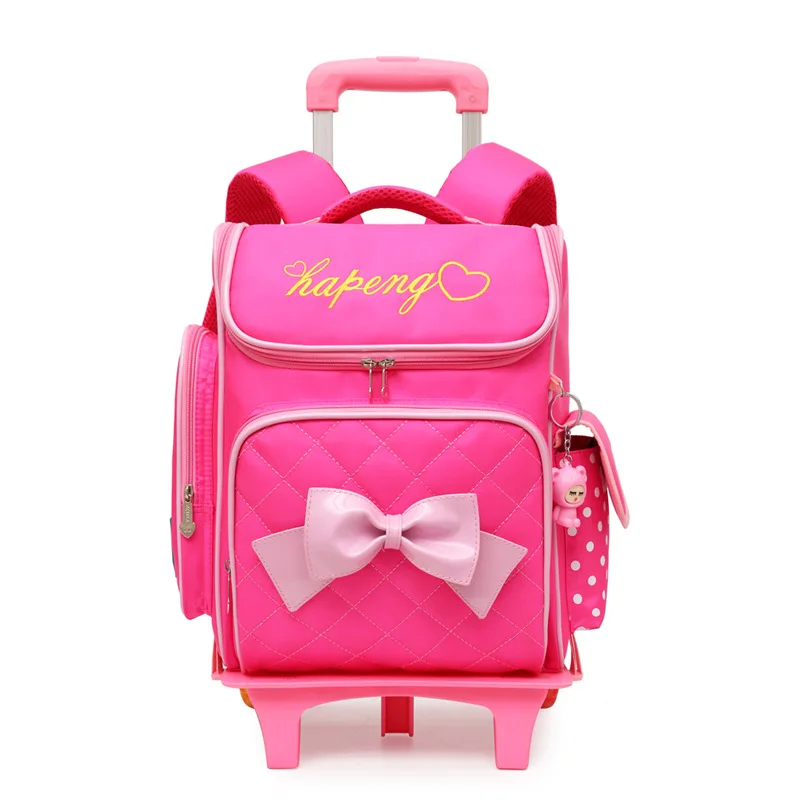 

Free doll Climb the stairs luggage cartoon Bowknot school bag students rolling suitcase Children travel backpack Stationery bag
