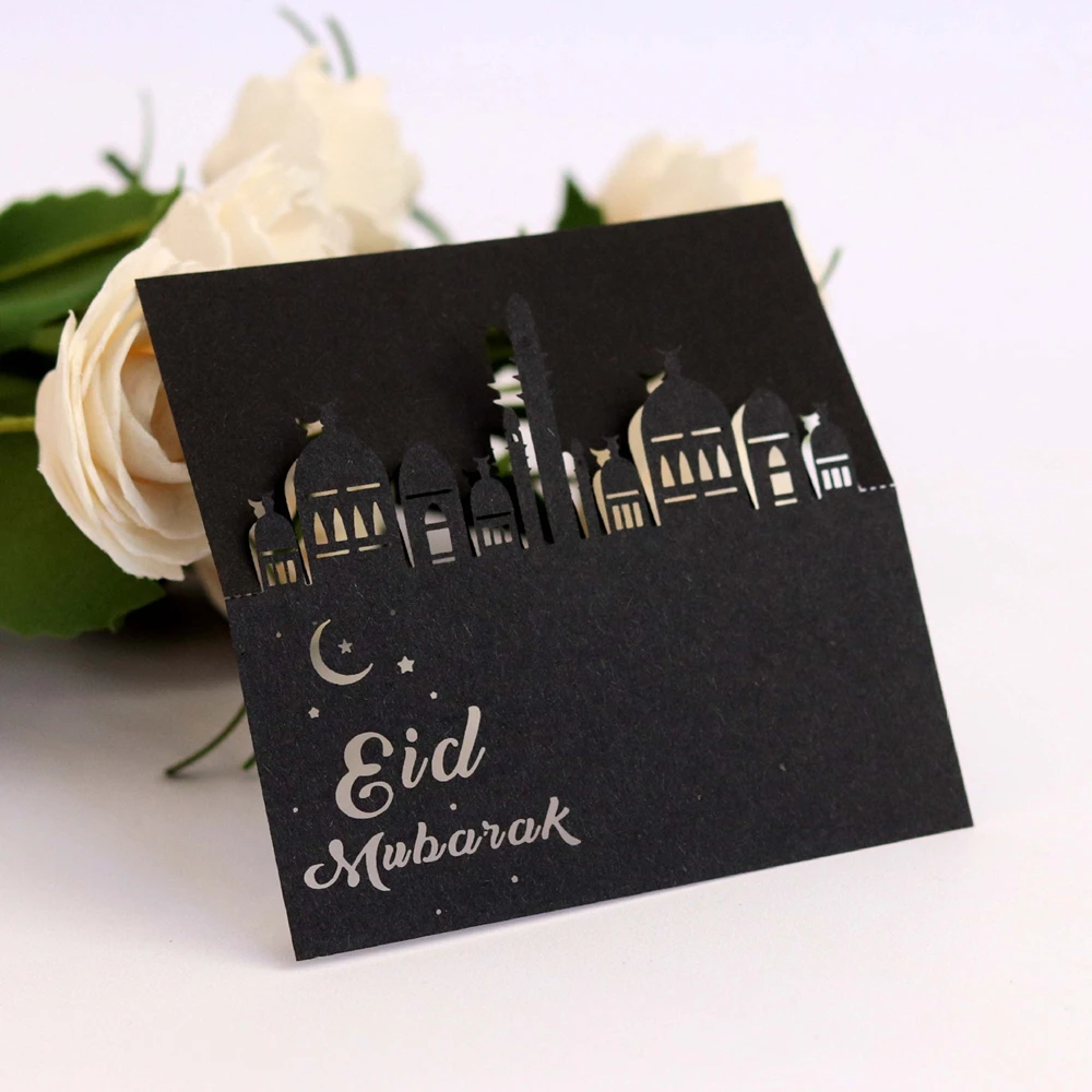 10 шт. Eid Mubarak вечерние карты для сидений, лазерные полые праздничные карты, Золотые Бронзовые карты для места, счастливые Eid Ramadan Kareem мусульманские Вечерние украшения