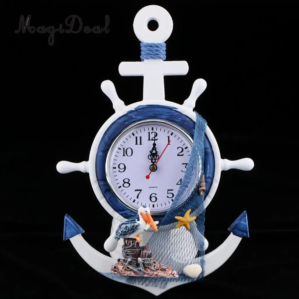 MagiDeal Sea Beach Naudical Themed Anchor Clock Wall Hanging Decor Ornament Home Time 