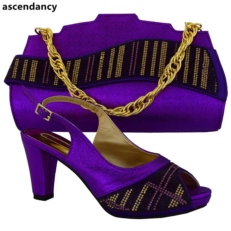 

Matching Italian Shoe and Bag Set Purple Color Top Quality Matching Italian Shoe and Bag African Women Matching Italian Shoe Bag