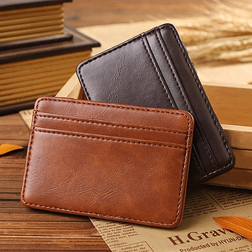  Business Men's Faux Leather Money Clip Slim Bifold Magic Wallet Brown BUZ9 