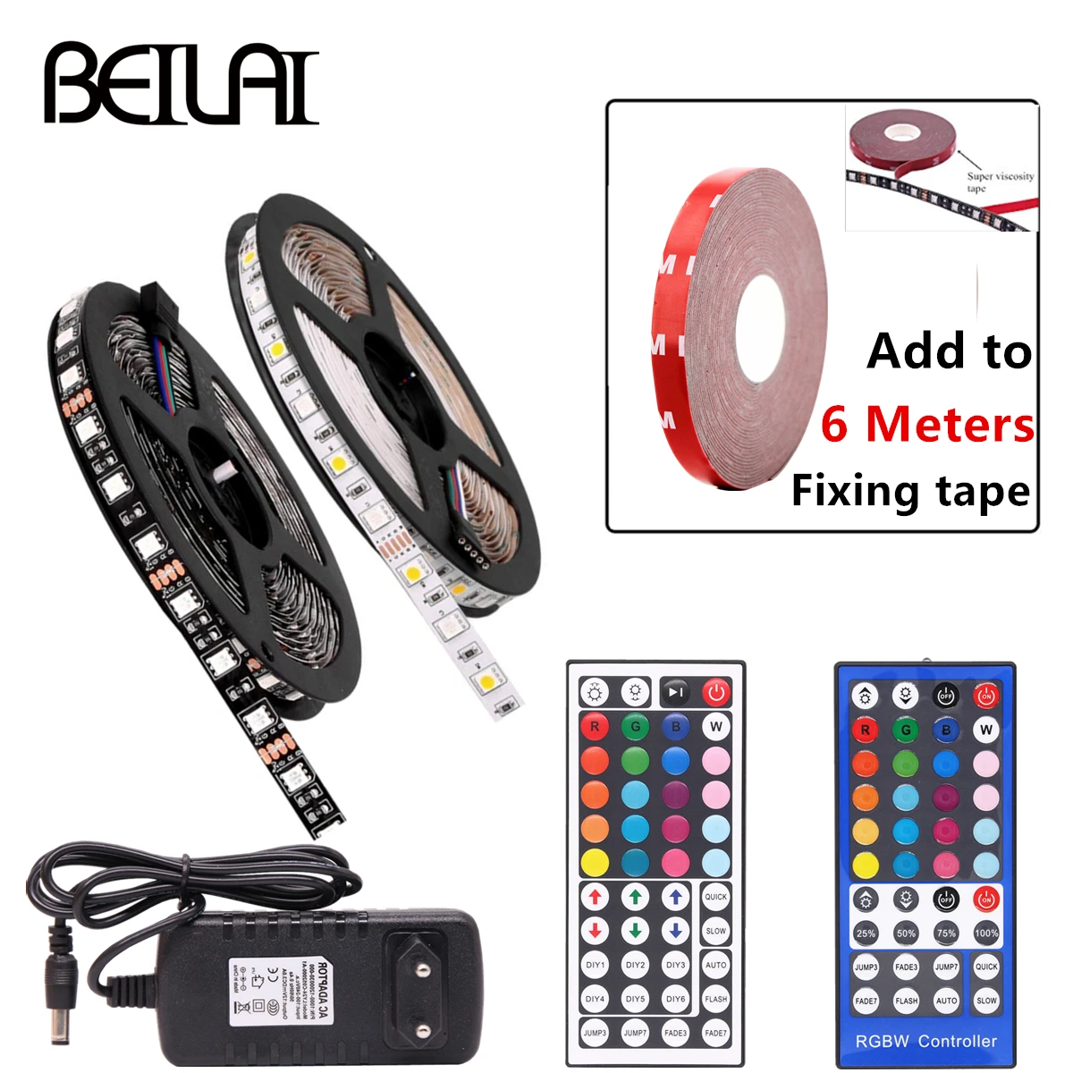 

5M SMD RGB LED Strip Light 5050 LED Light rgb Leds tape diode ribbon Flexible Controller DC 12V Adapter set white PCB black
