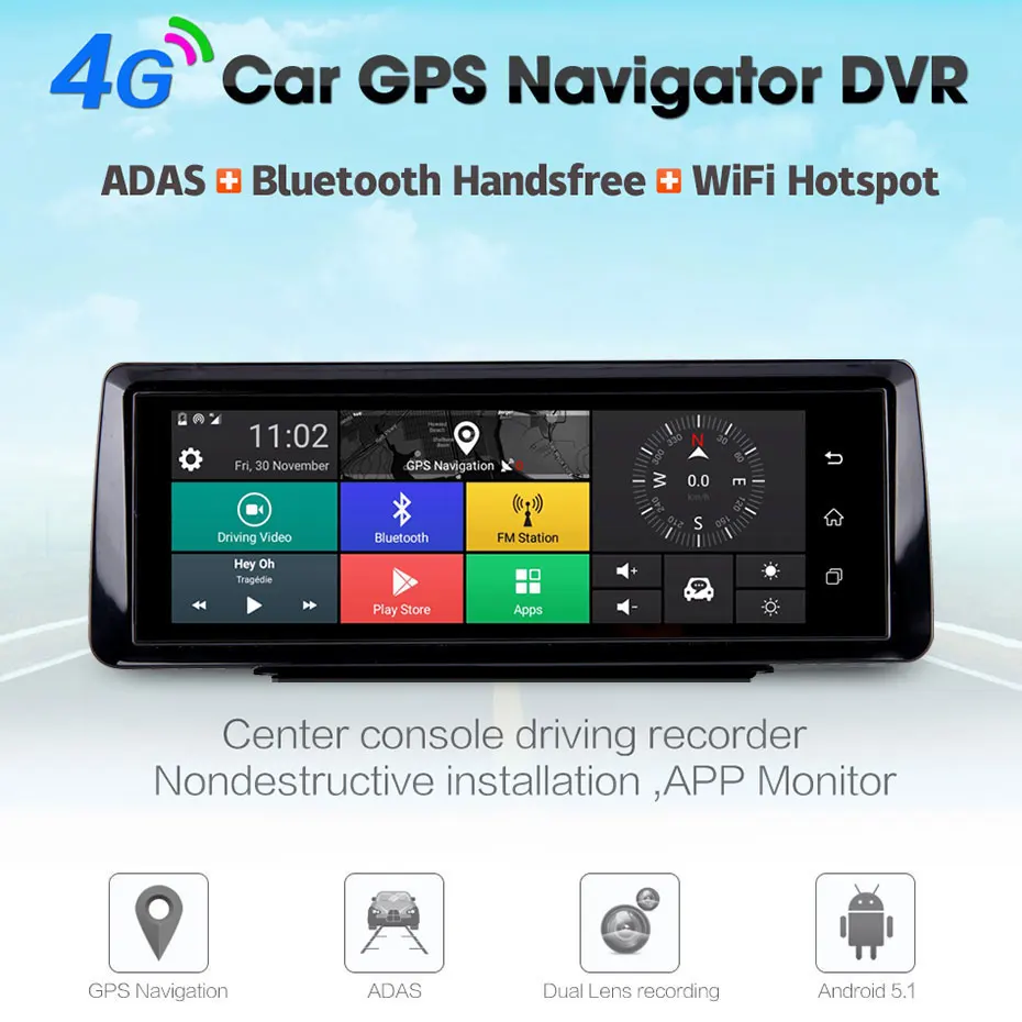 Olysine 8 дюймов 4G Android Автомобильный видеорегистратор Камера ADAS WiFi Dashcam GPS навигатор