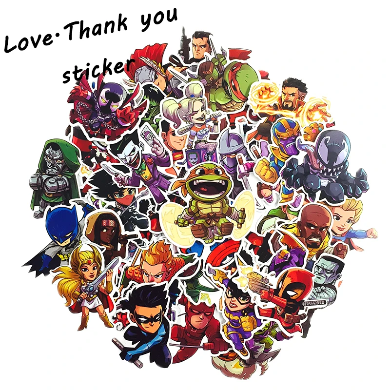 50 PCS Not Repeat Super Hero Cartoon Sticker For Laptop Luggage Bags Bike Car Styling Cool