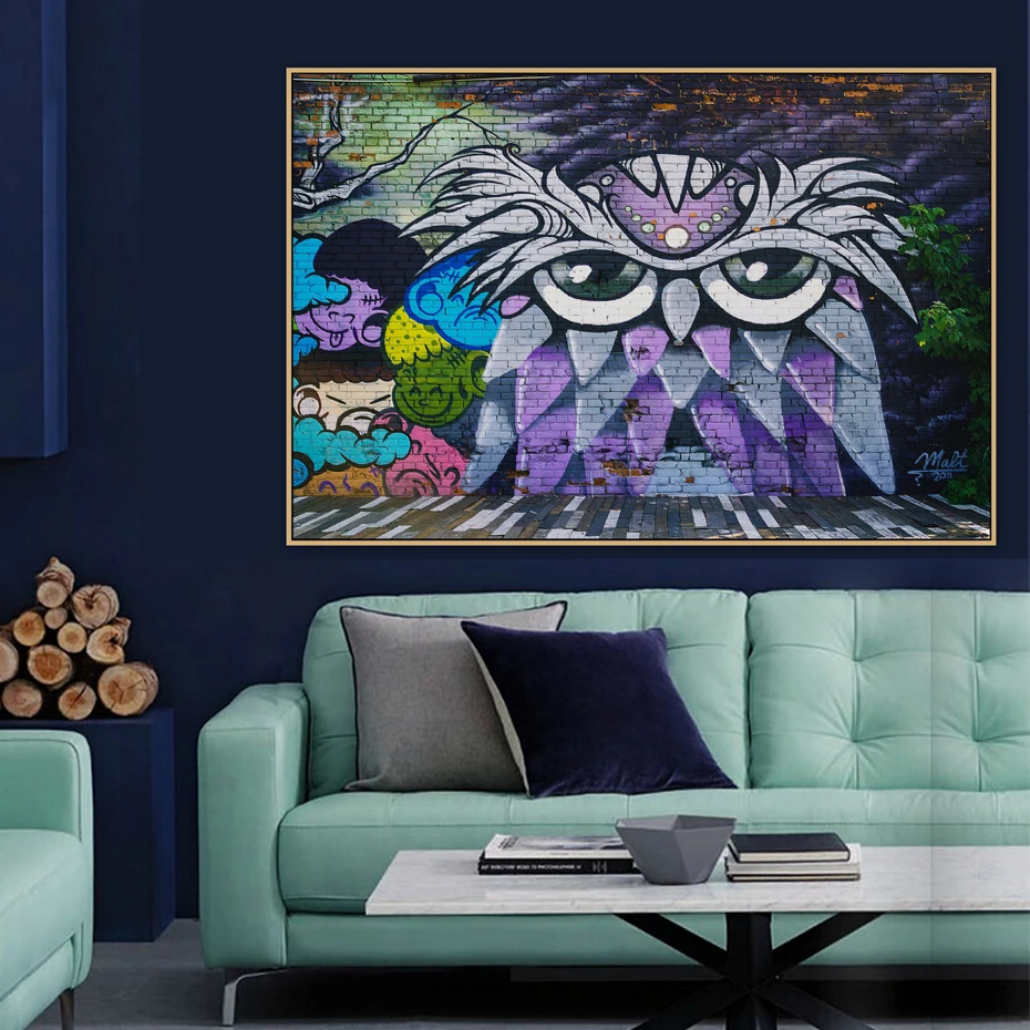Burung Hantu Graffiti Street Art Mural Banksy Kanvas Lukisan