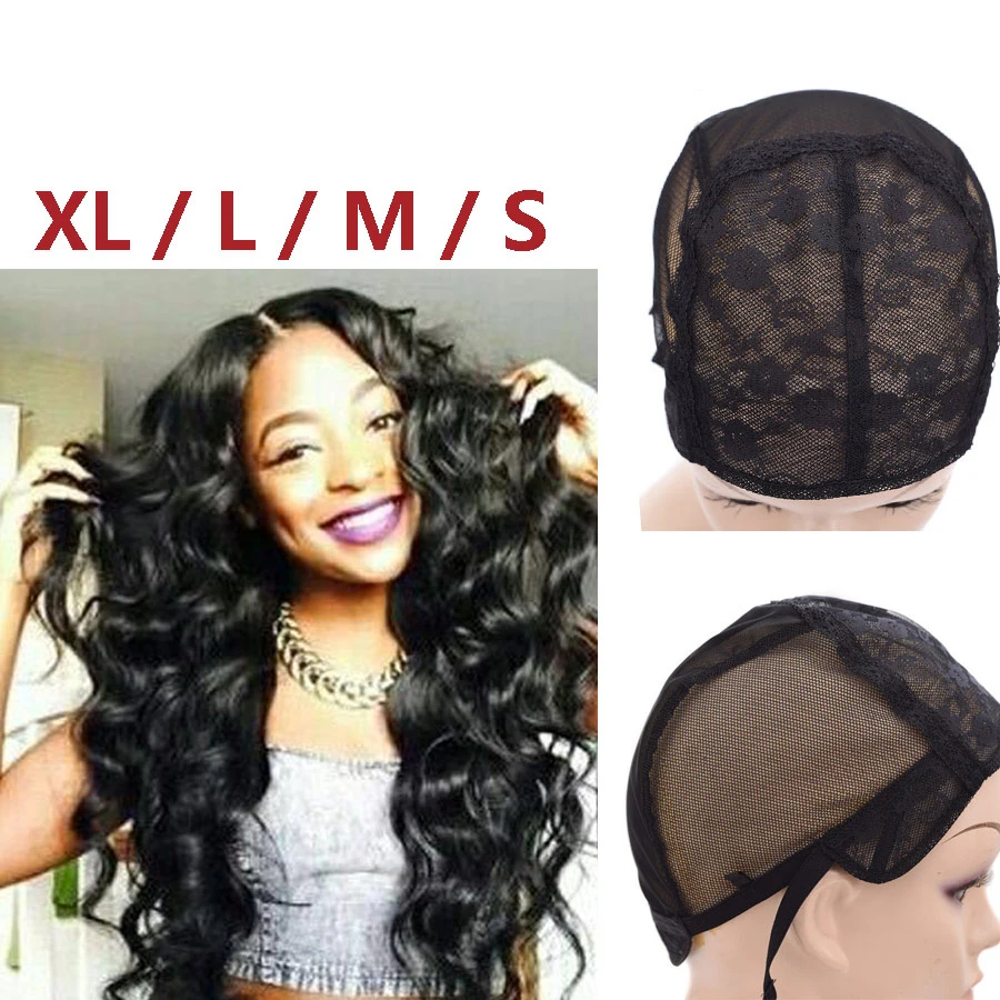 S m l xl трикотажные шапочки для изготовления шапочки для парика с регулируемыми ремешками черные большие маленькие шиньоны парики для пришивания человеческих волос