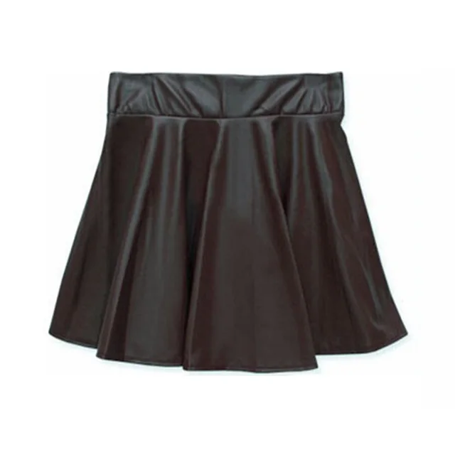 Girls Black Skirts Elastic Waist Baby Jupe PU Faux Leather Skirt Autumn