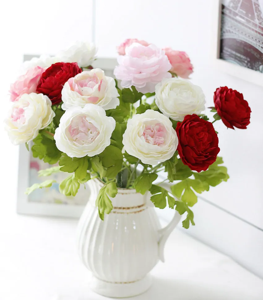 roses artificial peonies white yellow red pink flower silk wedding home party decoration (35)