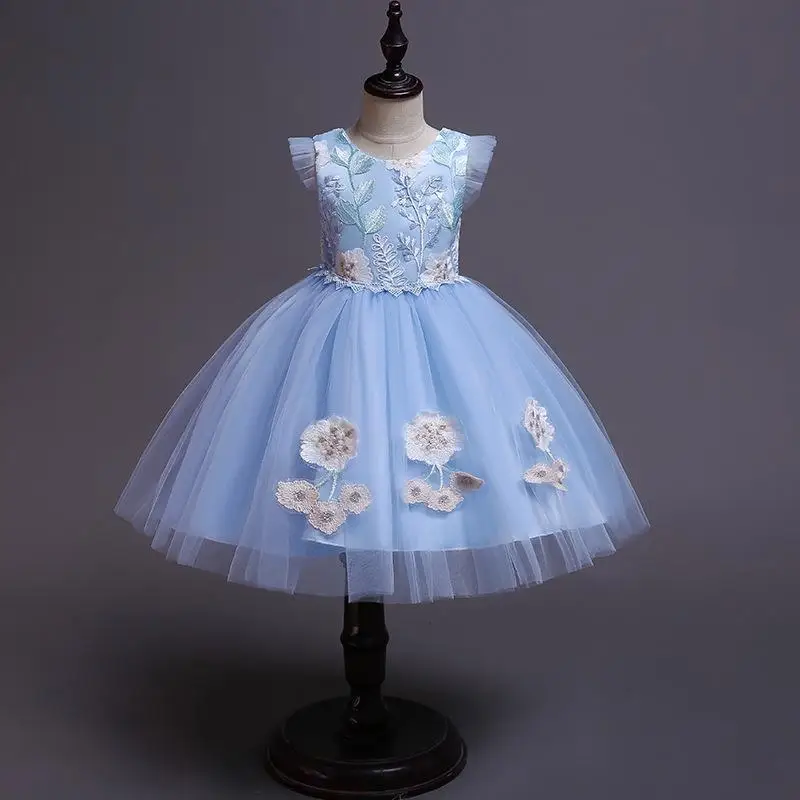 

Girls Party Dress Princess Costume 2019 Brand Kids Dresses for Girls Clothes Flower Embroidery Children Lace Dress Vestido