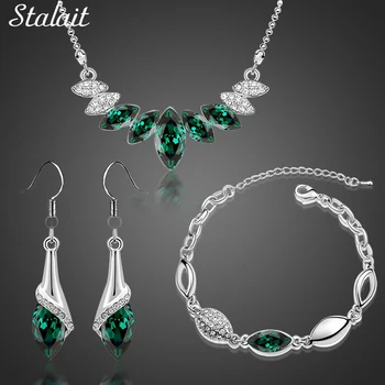

bracelet necklace earrings Wedding Bridal party Silver Color Austrian Crystal water drop Pendant Jewelry Sets 44293
