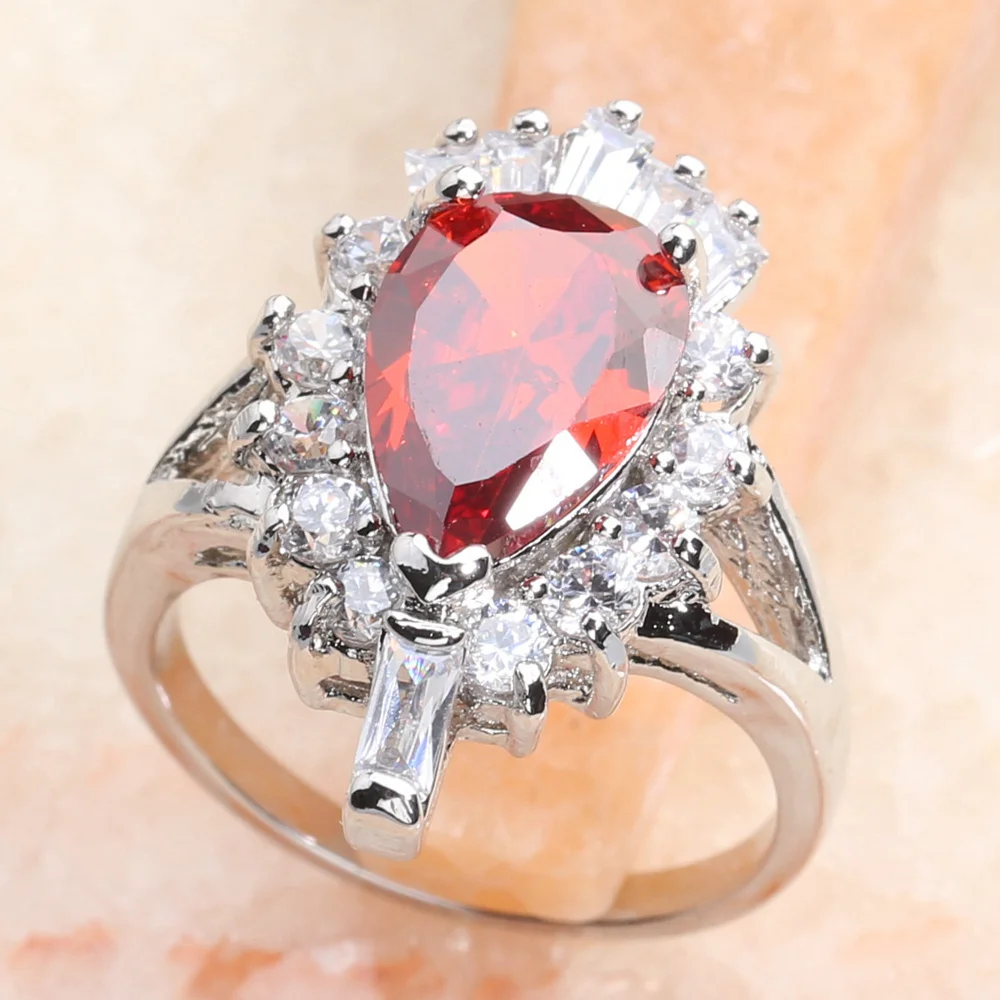 Superior Red Garnet 8*12mm Semi-precious Stone Silver Cool For Women Ring Q2436 | Украшения и аксессуары