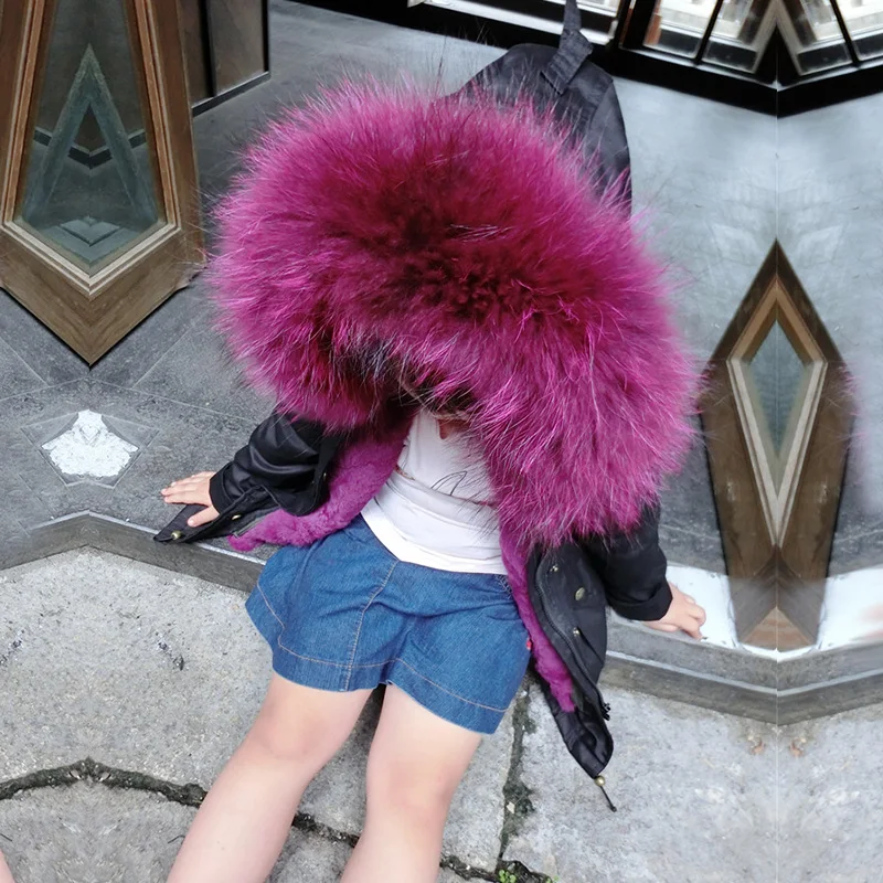 Детская зимняя куртка для родителей, Женское пальто, куртка с воротником из натурального меха енота, Толстая теплая подкладка из кроличьего меха