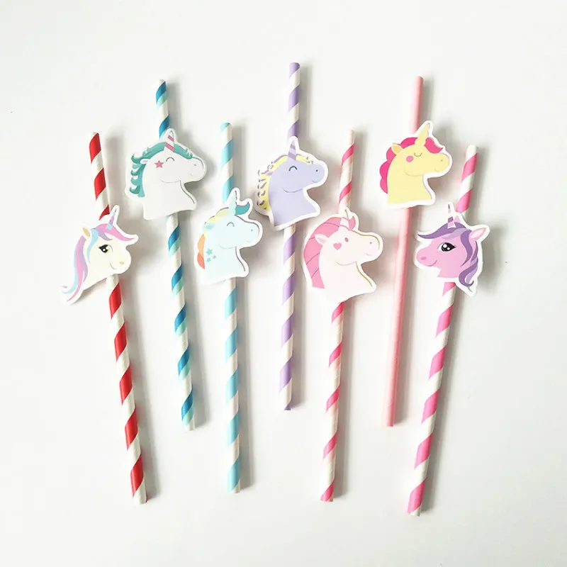 10ps Unicorn Party Table Decoration Disposable Paper Straws Tableware Birthday Party Decorations Kids Baby Shower Party Supplies