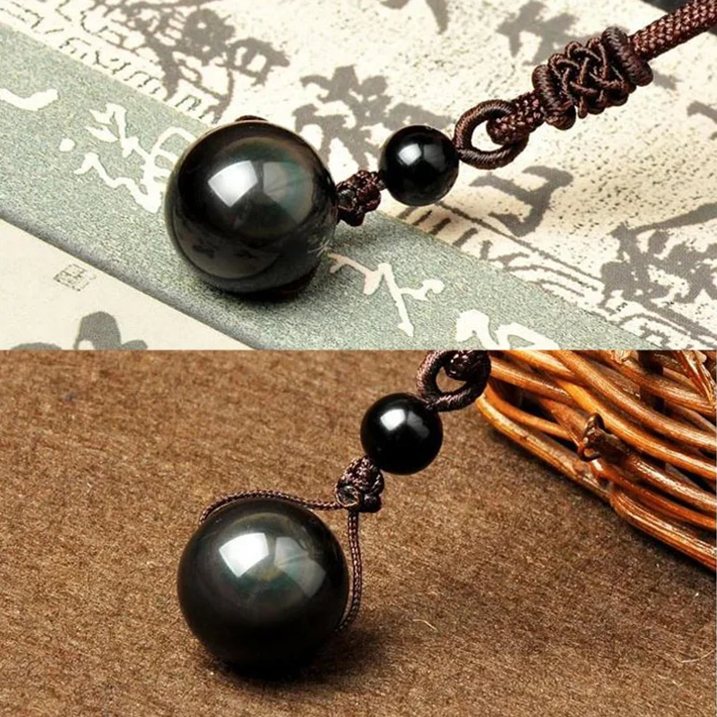 Black Obsidian Rainbow Eye Ball Natural Stone Pendant Necklace Transfer Lucky Love Crystal Power Jewelry For Women Men 18mm Bead