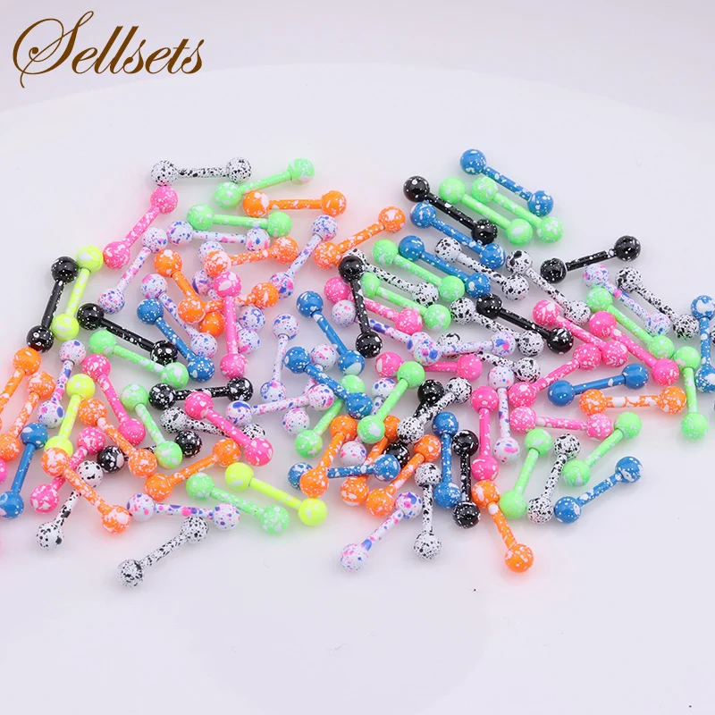 

Sellsets Mixed Colors 100Pcs /lot 1.2*8*3 mm Anodized Stainless Steel Straight Ball Barbell Nipple Rings