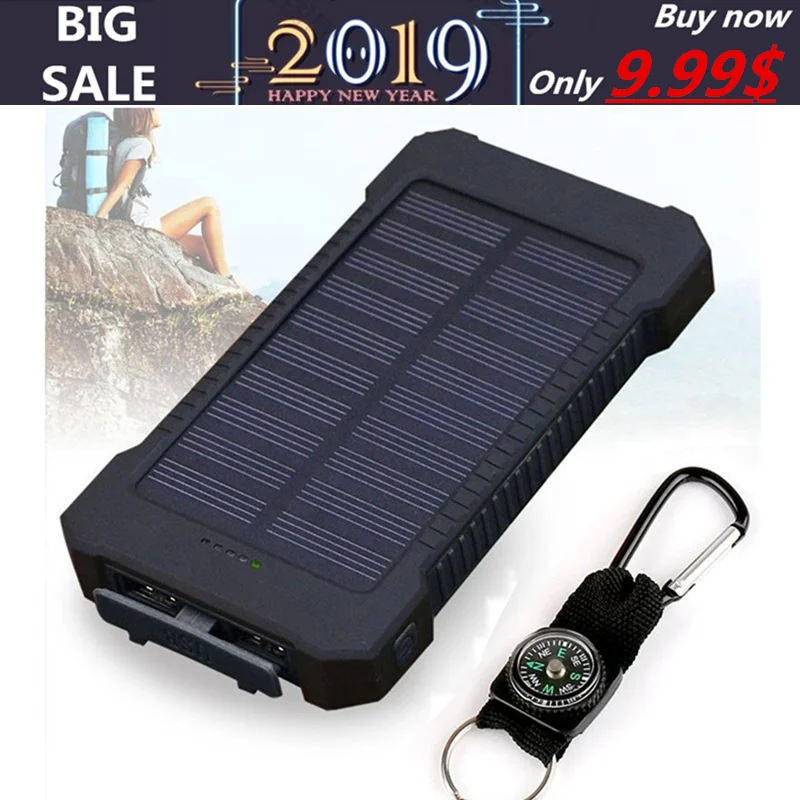 

2019 New Portable Waterproof Solar Power Bank 20000mah Dual-USB Solar Battery Charger powerbank for all Phone Universal Charger