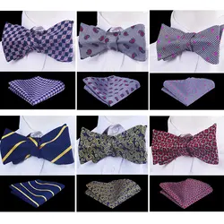 RBOCOTT Self Tie Bow Tie Pocket Square Set Для мужчин в горошек в полоску с цветочным принтом пейсли шелковый Регулируемая Боути платок Набор для свадебные