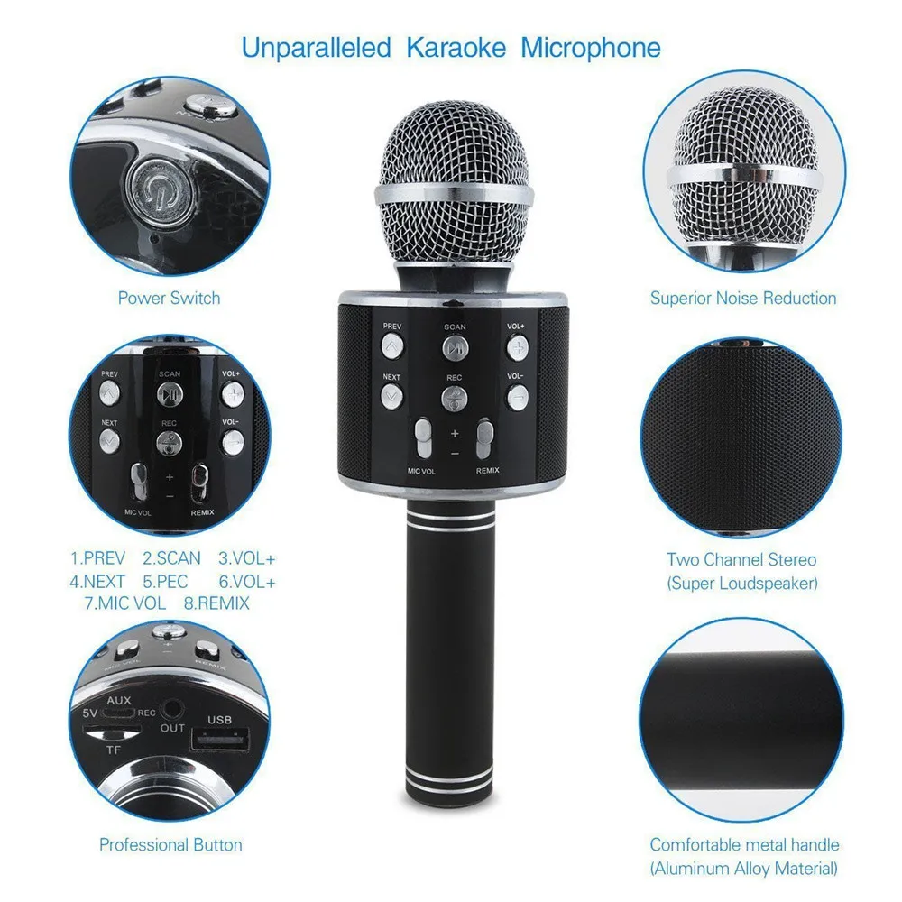 Ручной беспроводной микрофон для караоке WS858 с Bluetooth телефонный проигрыватель