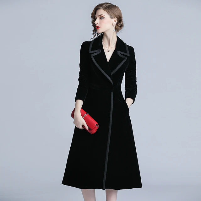 Abrigo largo de terciopelo negro para abrigo elegante de Invierno, gabardina de manga de gran tamaño, Invierno, K315, 2018 _ - AliExpress Mobile