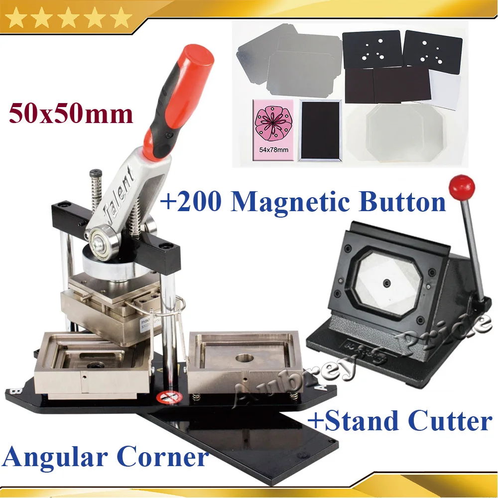 

N4 Angular Corner 50x50mm Rectangular Button Maker Badge Making Machine Plus Mold with 200 Sets Fridge Magnet Button Material