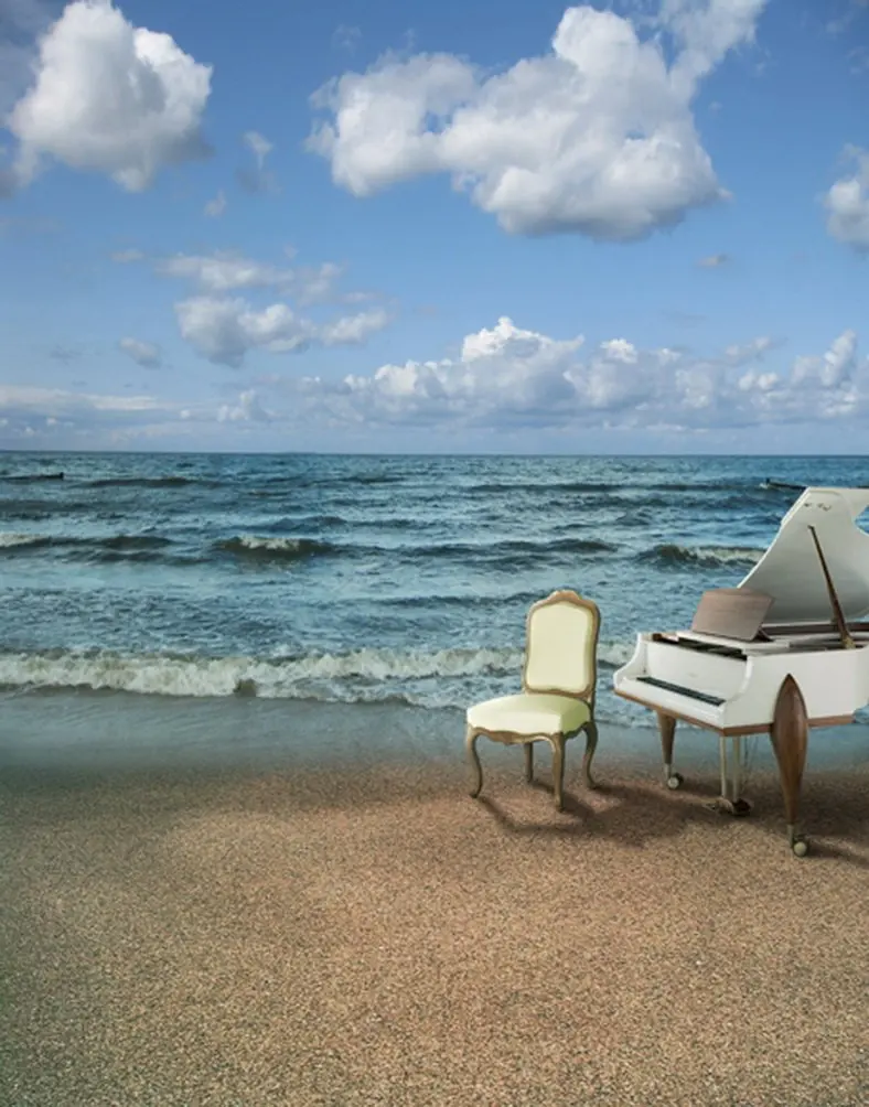 

5x7ft Sea Beach Piano Photography Backdrops Photo Props Studio Background