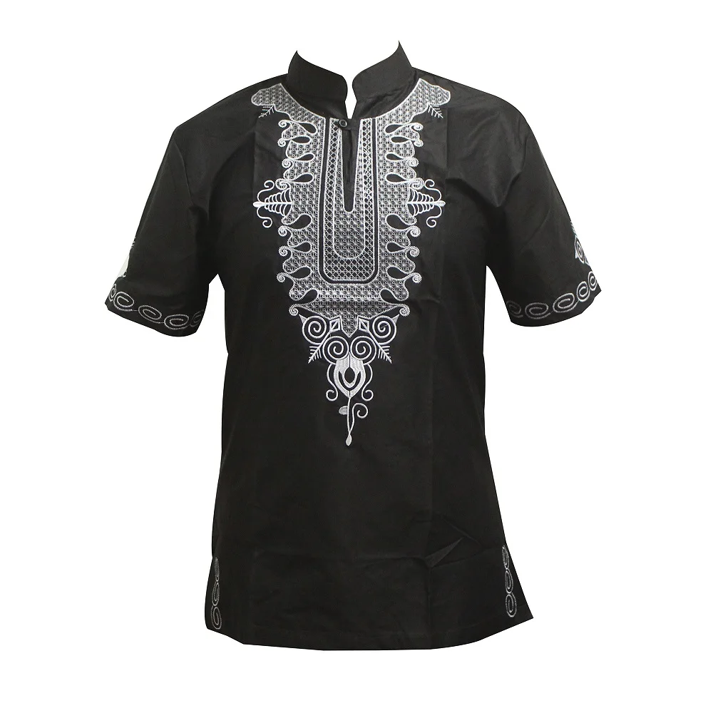 Мужская рубашка Dashikiage, африканская хиппи, винтажный Топ, высокая блуза в этническом стиле, Дашики, вышитый нигерийский туземной анкарский Топ - Цвет: Черный