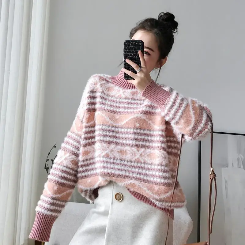 Knit Sweater and Pullovers Women Turtleneck Oversized Cashmere Sweater Mujer Pull Femme Hiver Winter Tops Sueter Mujer - Цвет: Розовый