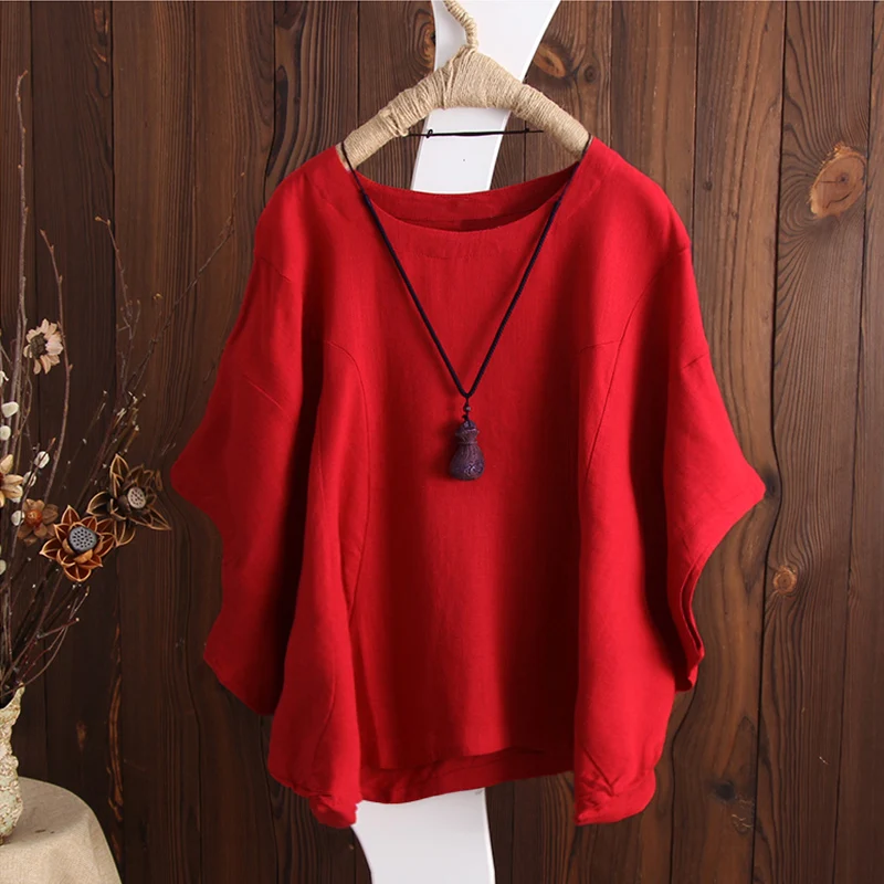 

2019 ZANZEA Women Summer Cotton Linen Blouse Loose Solid Batwing Sleeve OL Work Shirt Casual Baggy Top Party Blusas Plus Size